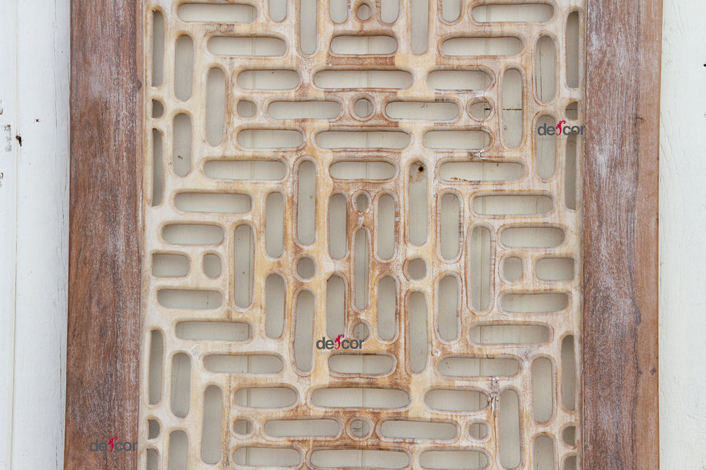 Finely Carved Whitewash See-Through Door Panel