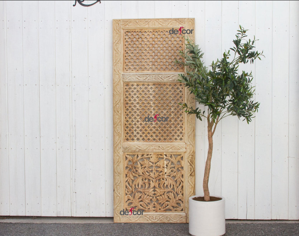 Handcarved Bleach Wood Safavid Jali Door Panel