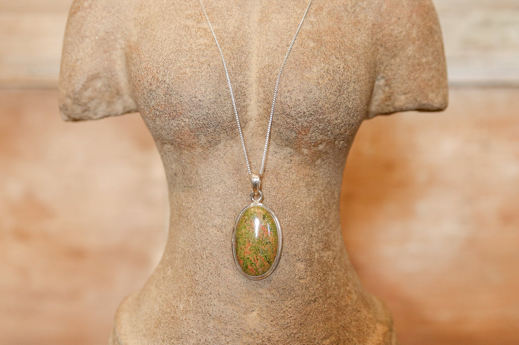 Striking Rhyolite Pendant with Silver Chain (Trade)