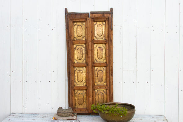 Small 19th Century Brass & Teak Door