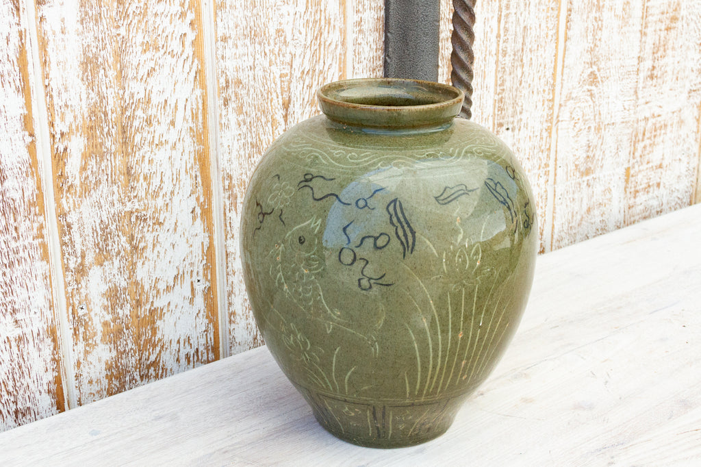 Koi Korean Celadon Glazed Vase