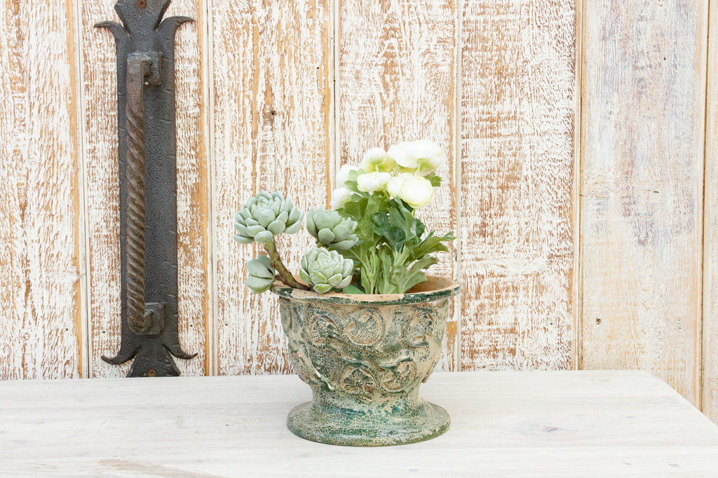 Antique Glazed Asian Floral Ceramic Pot