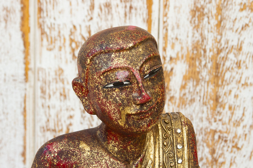 Burmese Gilt Wood Painted Buddha, Pair