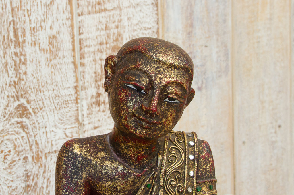 Burmese Gilt Wood Painted Buddha, Pair