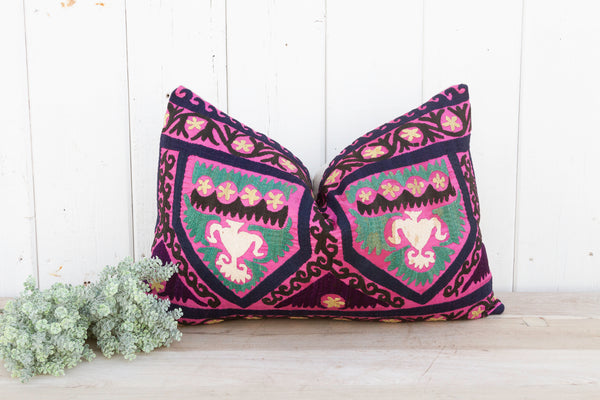 African Violet Suzani Lumbar Pillow