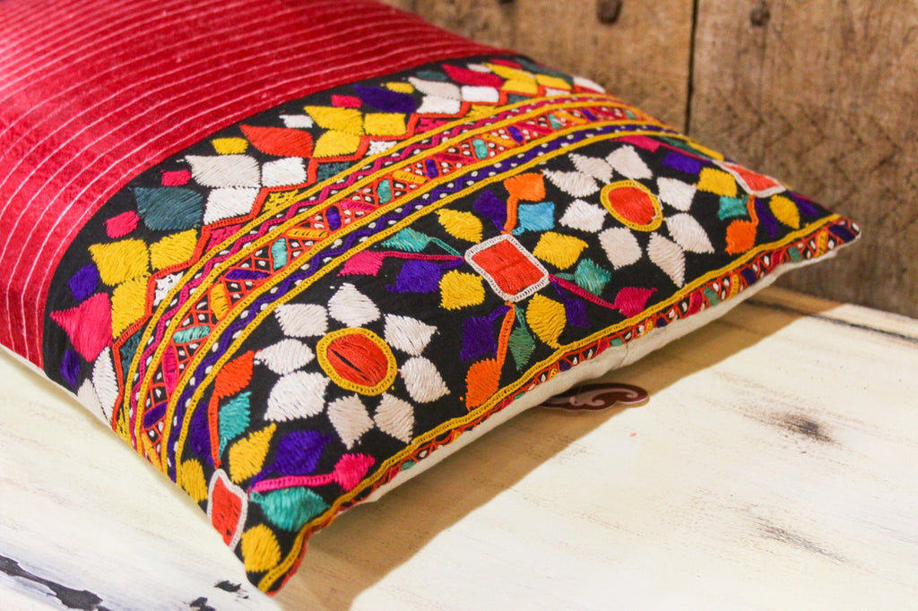 Floral Antique Mashru Tribal Lumbar Pillow (Trade)