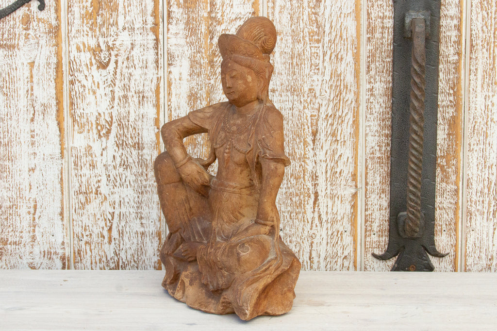 Mid Century Stoneware Carved Guan Yin Statue