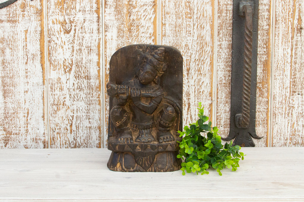 Hand-Carved Wooden Primitive Indian Krishna