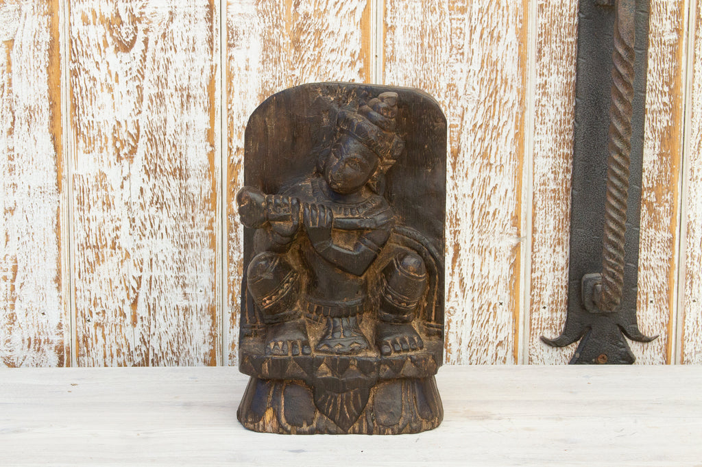 Hand-Carved Wooden Primitive Indian Krishna
