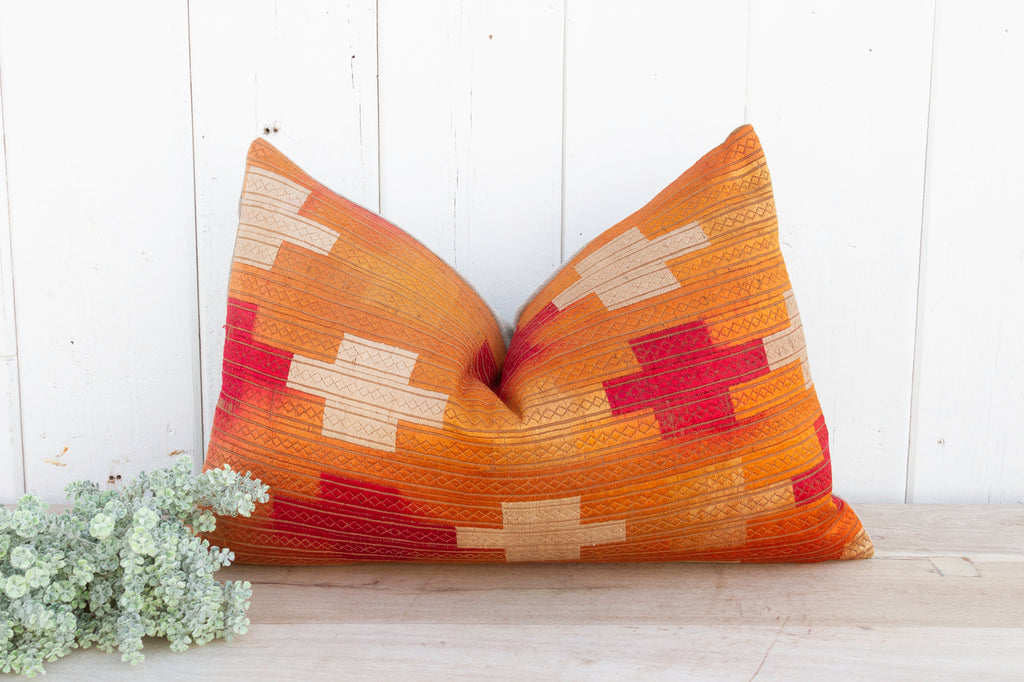 Red Marigold Silk Phulkari Pillow