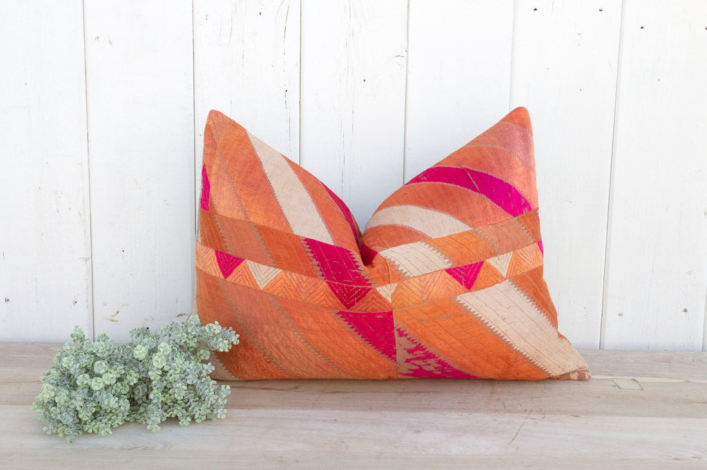 Deep Rose Silk Phulkari Pillow