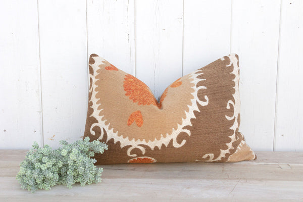 Mud Brown Suzani Lumbar Pillow