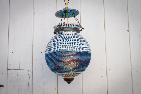 Blue Mosaic Glass Lantern