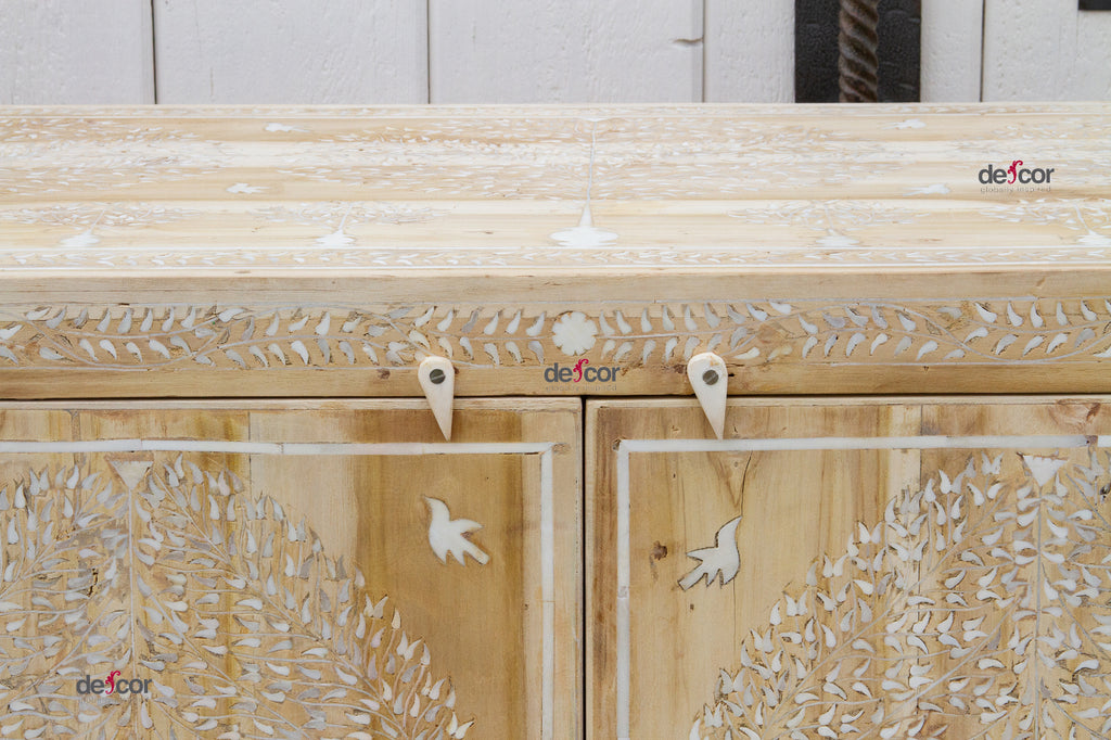 Exquiste Bleached Teak Tree of Life Inlaid Sideboard