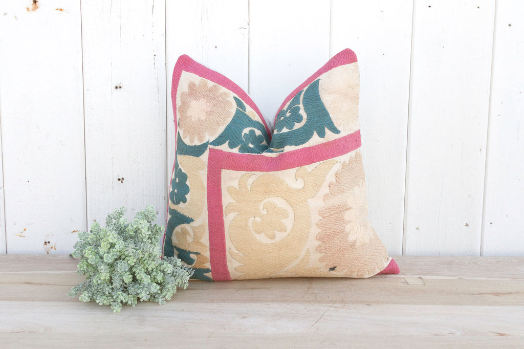 Peach Rose Vintage Suzani Pillow