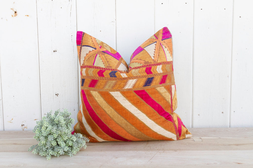 Pumpkin Spiced Silk Phulkari Pillow