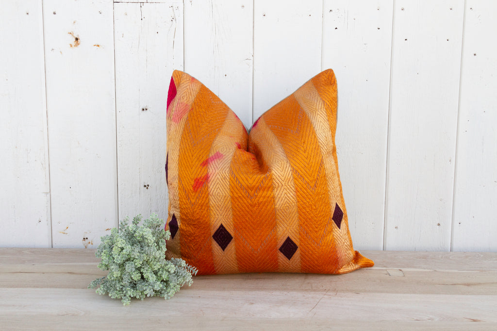 Sunrise Silk Phulkari Pillow