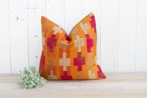 Amber Teak Silk Phulkari Pillow