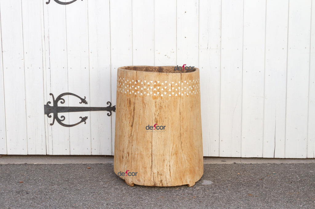 Oversize Bleached Wood Inlaid Planter
