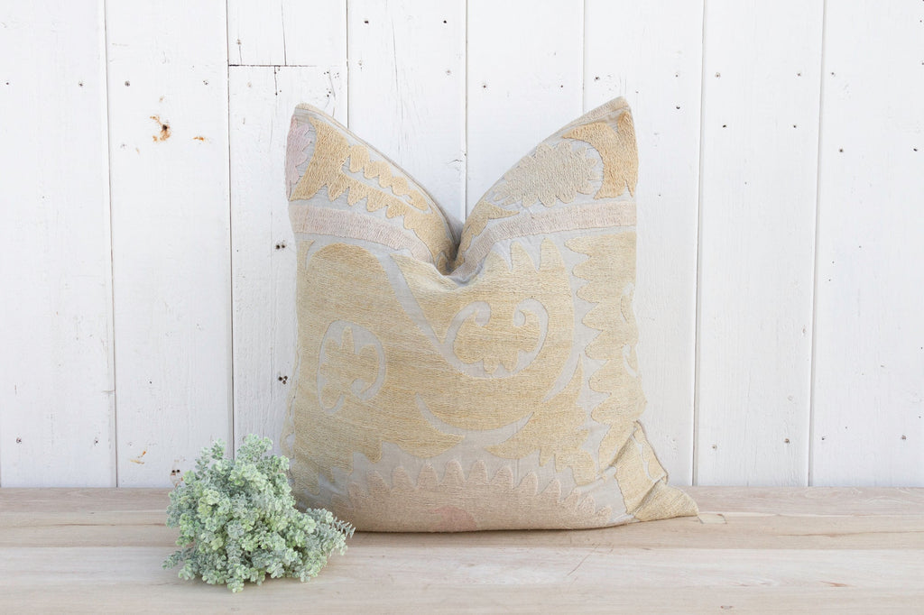 Pale Dawn Large Vintage Suzani Pillow