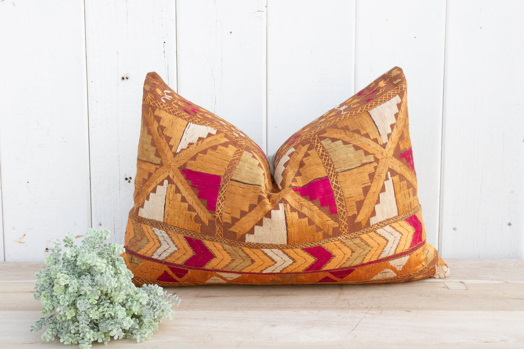 Glowing Rust Silk Phulkari Pillow