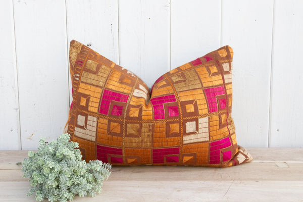 Golden Meadow Silk Phulkari Pillow