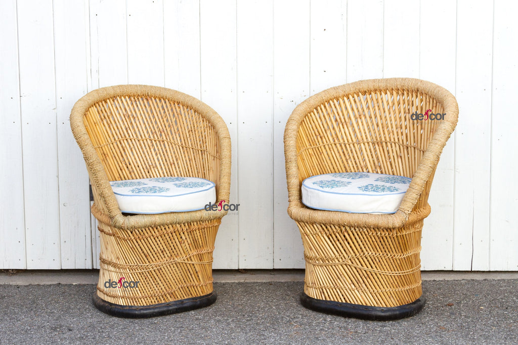 Pair of Cane & Jute Indian Club Chairs (Trade)