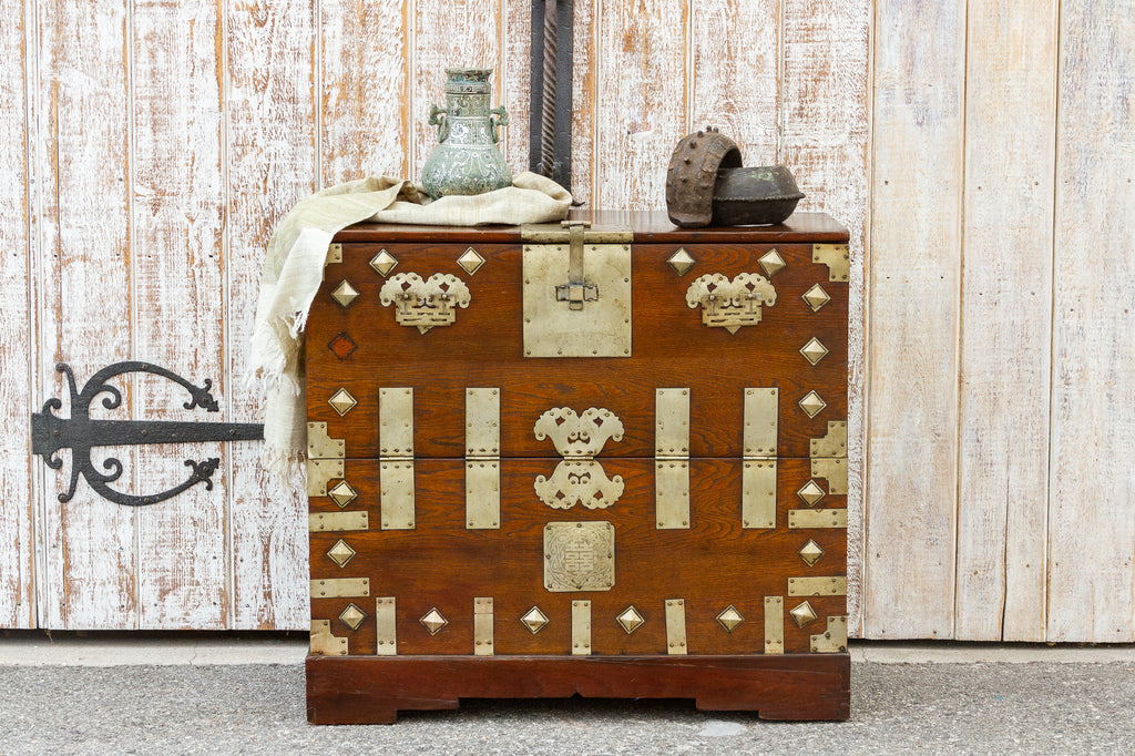 Antique Metal Fitted Korean Wedding Chest (Trade)