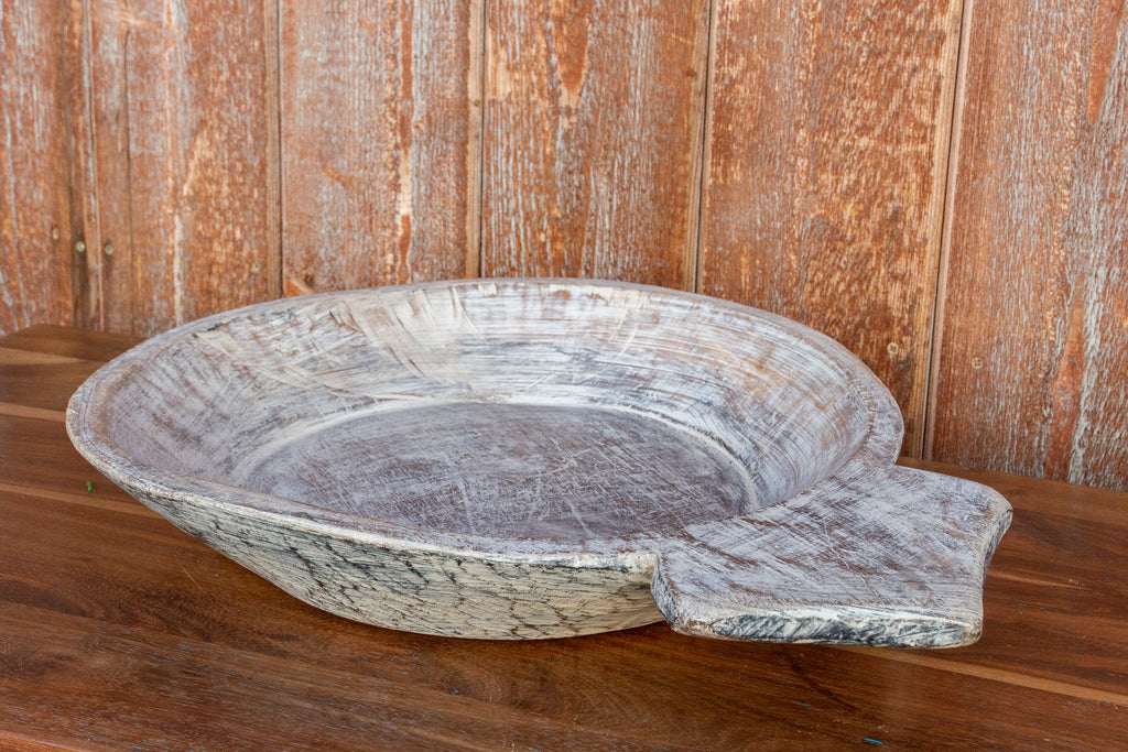 Tribal Whitewash Wooden Dough Parat Bowl (Trade)