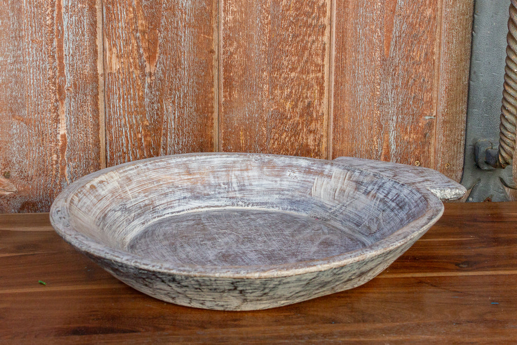 Tribal Whitewash Wooden Dough Parat Bowl