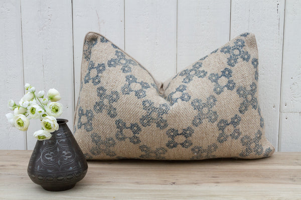 Foliage Blue Indian Dhurrie Block Print Pillow Cover