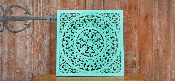 Carved Blue Small Lotus Panel