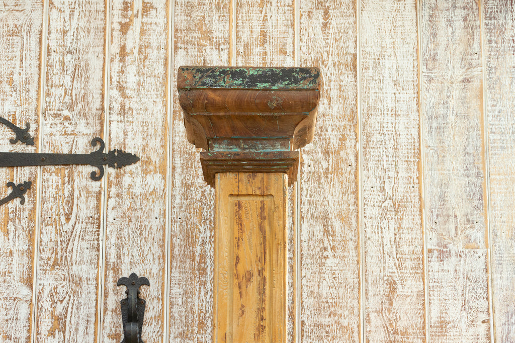 Oxidized Teak and Painted Stone Base Antique Indian Column (Trade)