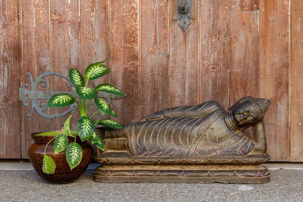 Black Stone Asian Reclining Carved Buddha