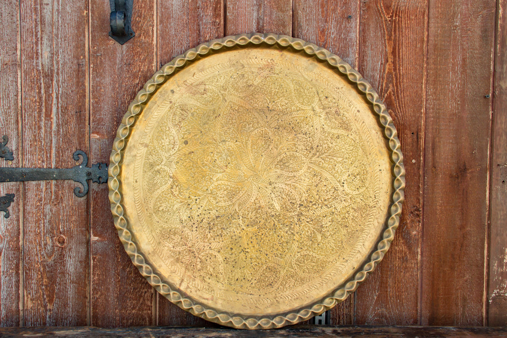 Antique Moorish Brass Engraved Large Platter