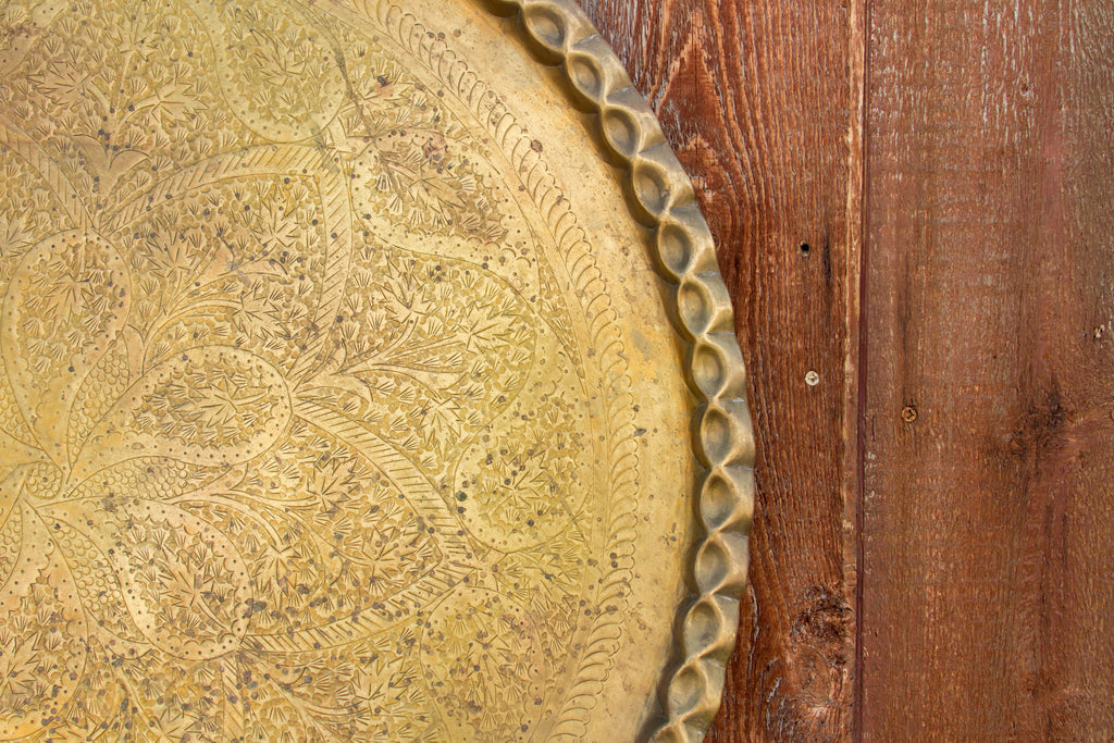 Antique Moorish Brass Engraved Large Platter