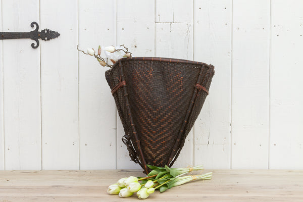 Antique Bamboo and Rattan Rai Carrying Basket