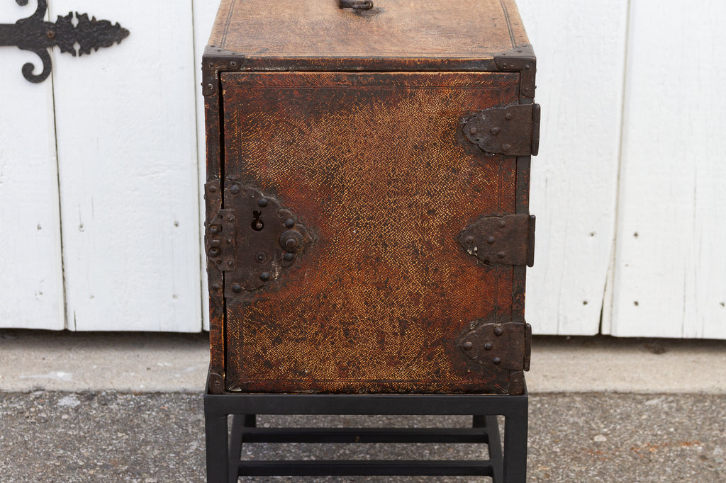 19th Century Leather Tansu Side Table