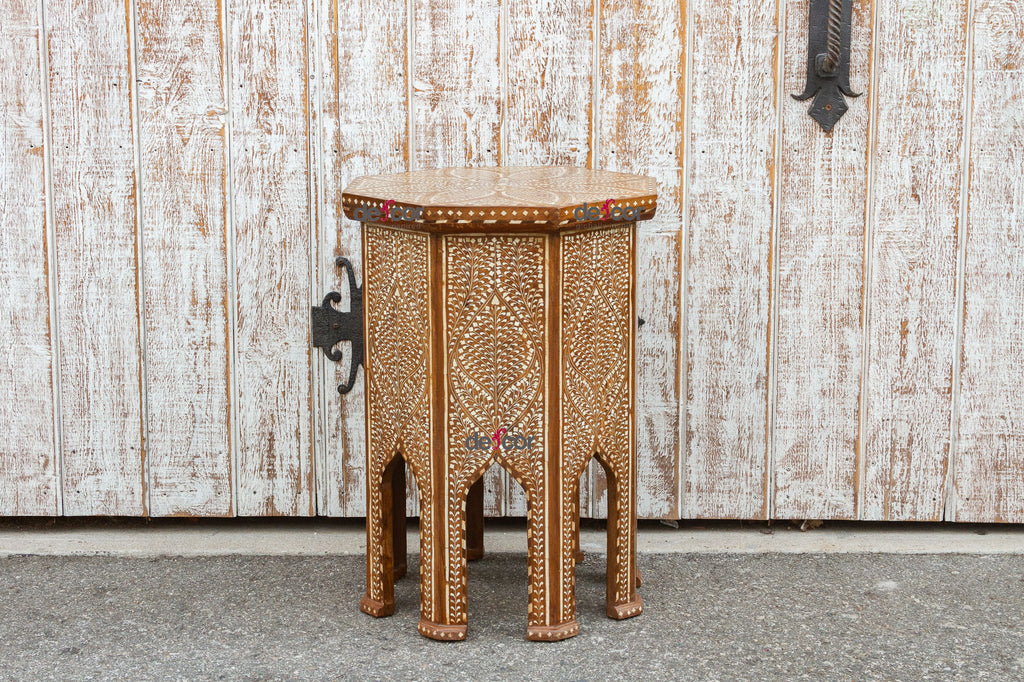 Exquiste Finely Inlay Lotus Tall End Table