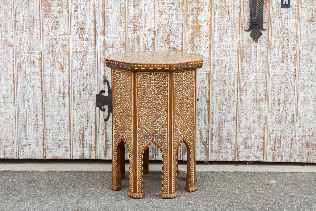 Exquiste Finely Inlay Lotus Tall End Table