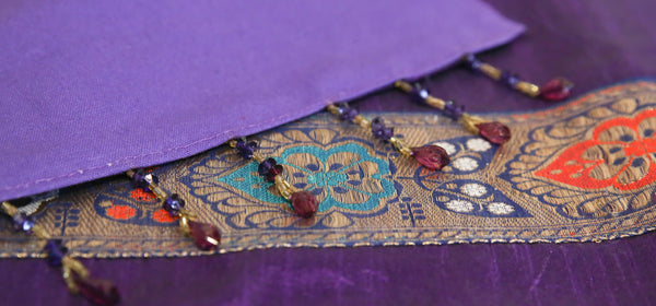 Floral Striped Purple Beaded Heritage Silk Runner