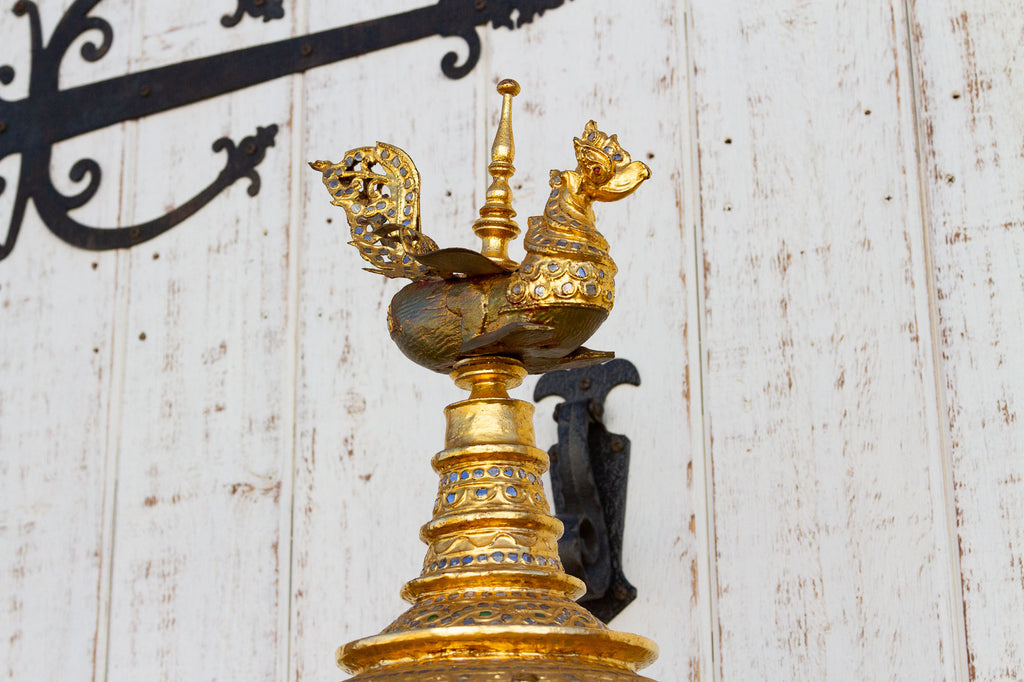 Tall Burmese Gilded Vessel on Black Lacquered Stand