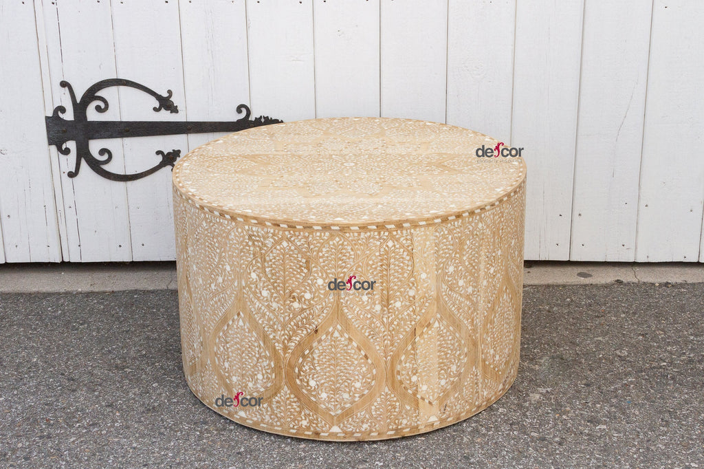 Royal Bleached Inlay Drum Coffee Table (Trade)