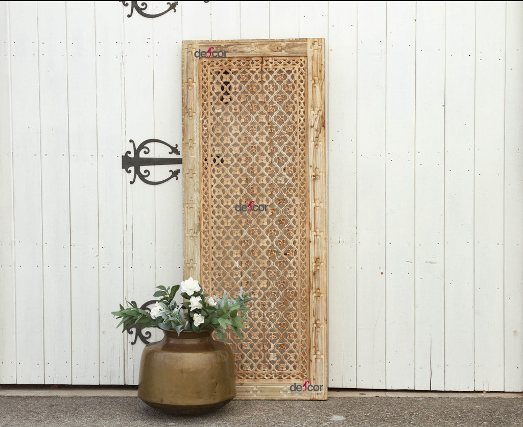 Bleached Wood Carved Floral Jali Door