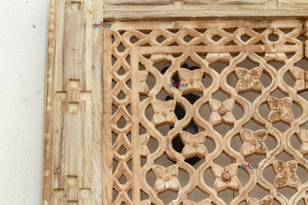 Bleached Wood Carved Floral Jali Door