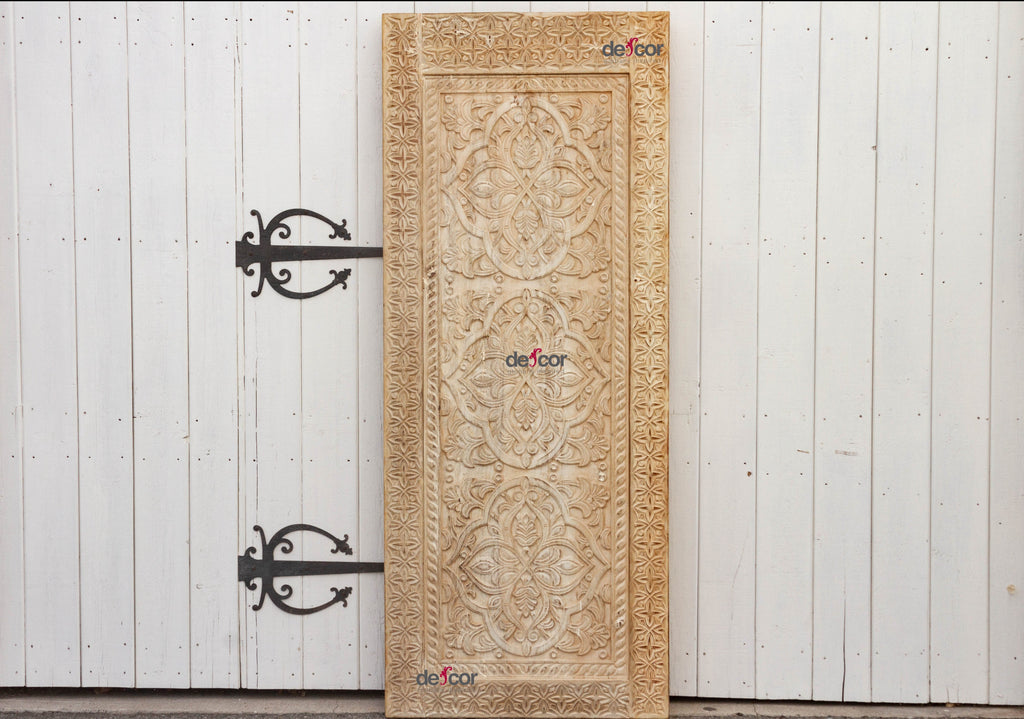 Moorish Bleached Wood Carved Medallion Door