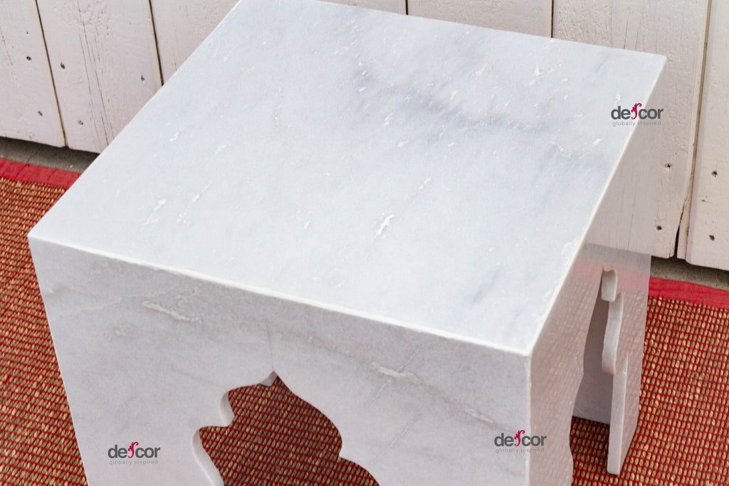 Hand-Carved Arched Marble End Table (Trade)