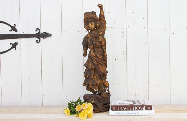 Tall Vintage Finely Carved Deity Statue