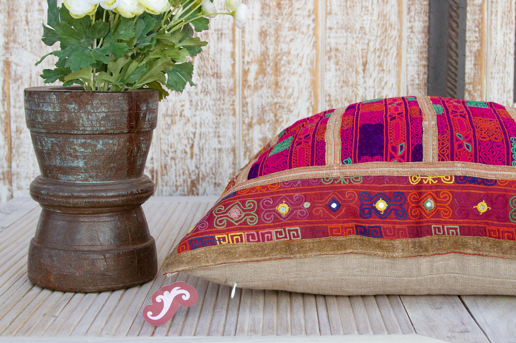 Khushi Thar Silk Embroidered Antique Pillow