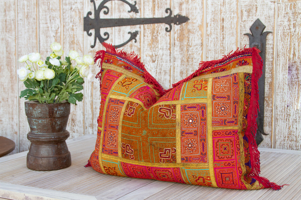 Ela Thar Silk Embroidered Antique Pillow